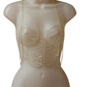 Forever 21 Gold Chain Body Jewelry Halter Top OS